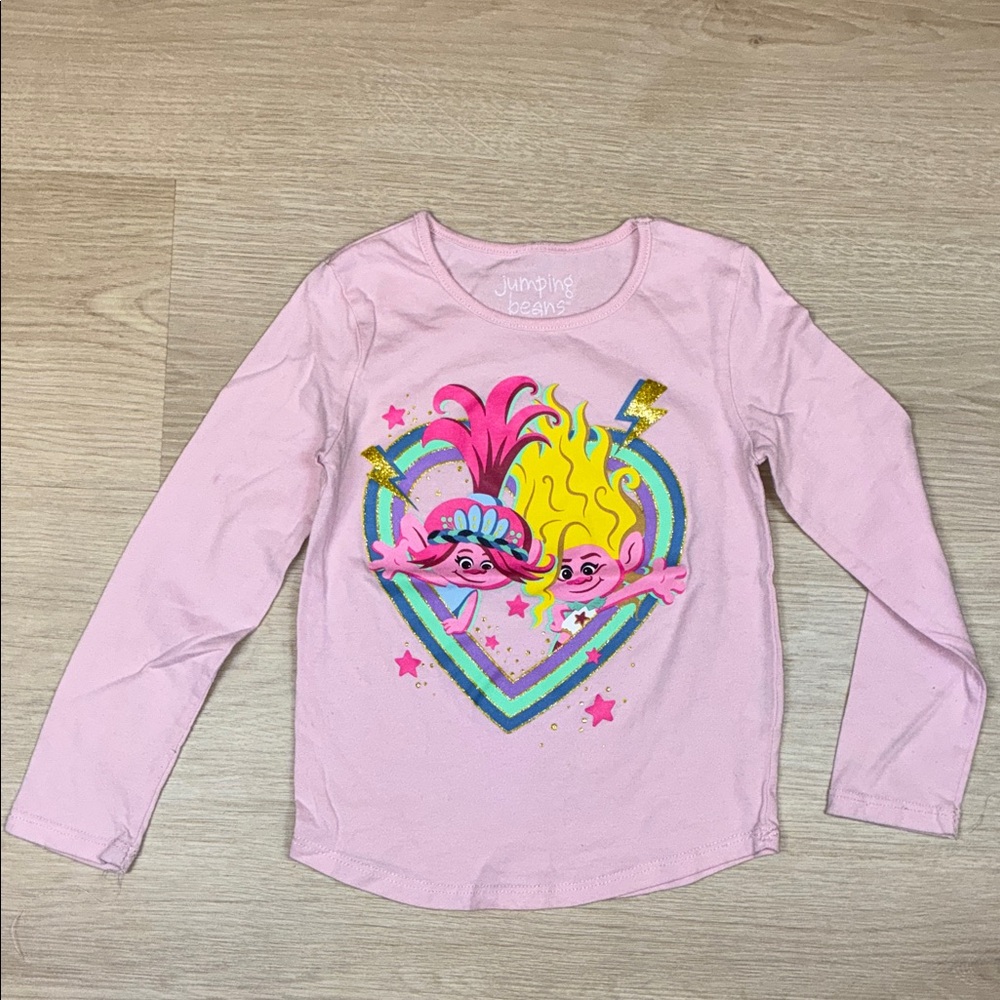 Jumping Beans TROLLS Pink Long Sleeve Tee with Heart Design